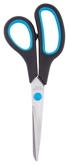 Ножницы OfficeSpace 19см эргономичные ручки, черные с синими вставками, ПВХ чехол арт.264903