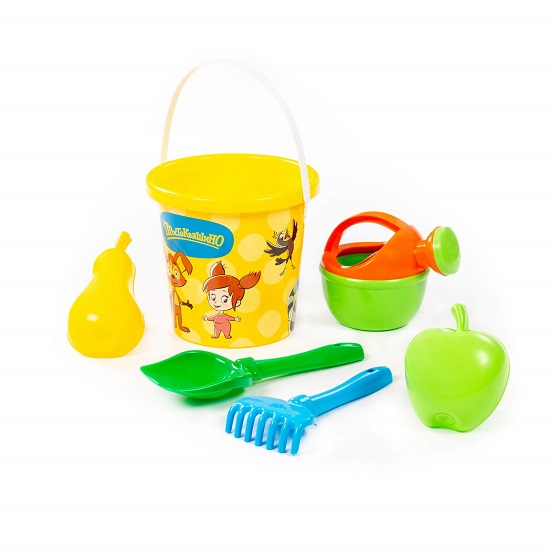 Набор "Простоквашино" №5: ведро с наклейкой, лопатка №5, грабельки №5, формочки (яблоко + груша), лейка малая №4