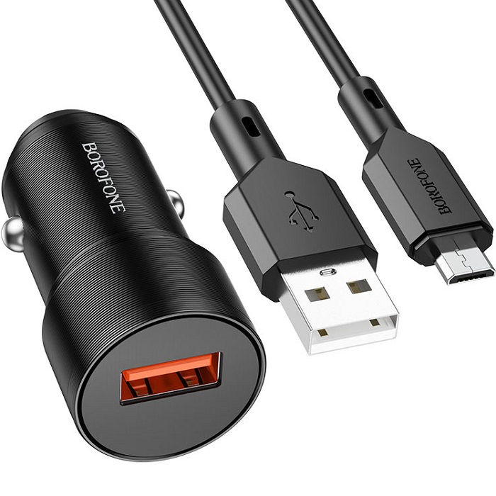 Авто ЗУ 1USB BOROFONE BZ19A, Wisdom, 18Вт, QC3.0, microUSB, чёрный