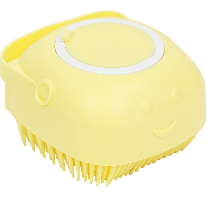 Щётка для мытья и массажа животных, с емкостью для шампуня, желтая   9878787
