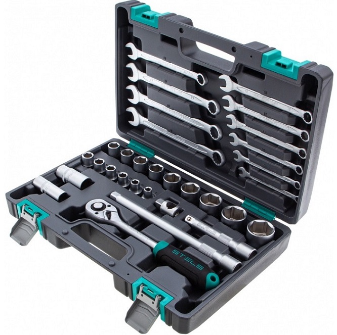 Набор инструментов, 1/2", CrV, пластиковый кейс 31 предмет// Stels 14102