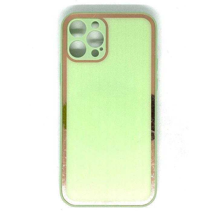 Задняя накладка AKSS для iPhone 12 Pro (6.1), салатовый, имитация стекла с защитой камеры