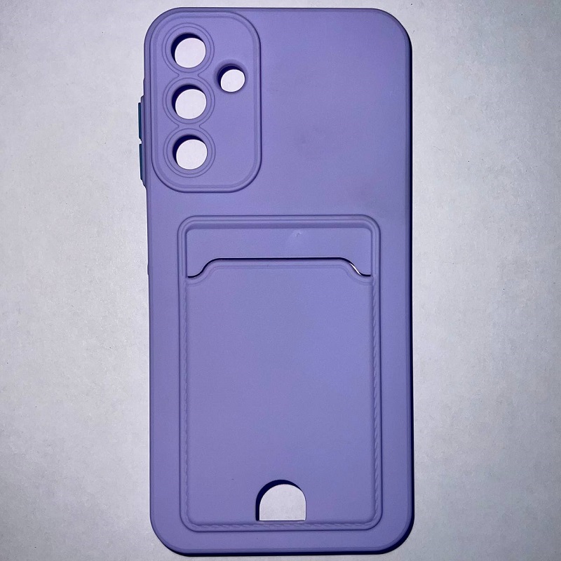 Силиконовый чехол BUTTON для Samsung Galaxy A15 лиловый с карманом для пластиковых карт