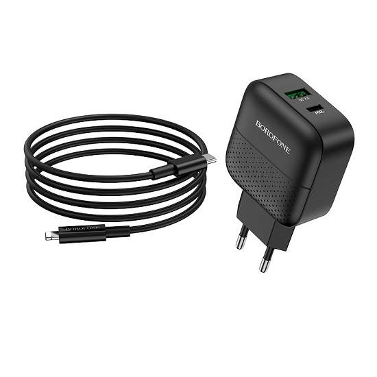 Сетевое ЗУ 1USB/1Type-C BOROFONE BA46A, Premium, белый, кабель Type-C/Lightning