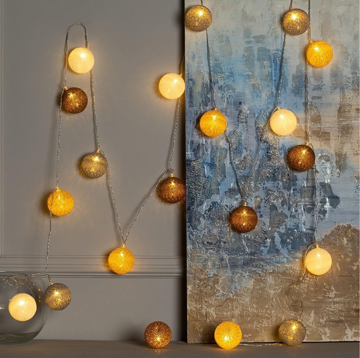 Гирлянда «Нить» 5 м с насадками «Клубки кремовые», IP20, прозрачная нить, 20 LED, свечение тёплое белое, 220 В