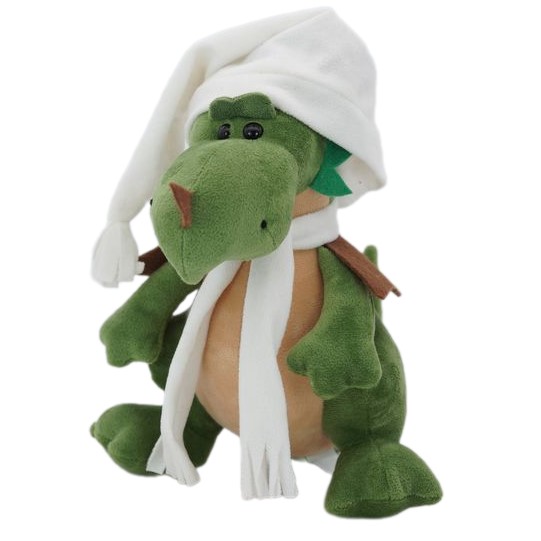 Мягкая игрушка Дракон Каллисто в белых шарфе и колпаке с кисточкой, 22 см
