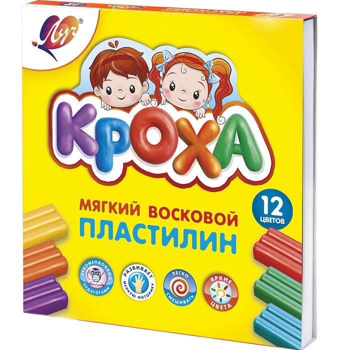 Пластилин мягкий (восковой) «Луч. Кроха», 12 цветов, 180 г, со стеком 1026965