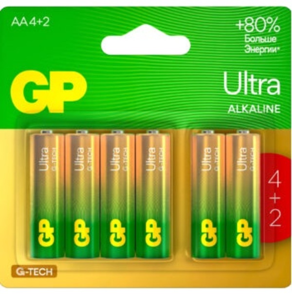 Элемент питания GP LR06 G-Tech Ultra BL4+2 (15AUA214/2-2CRSBC6)