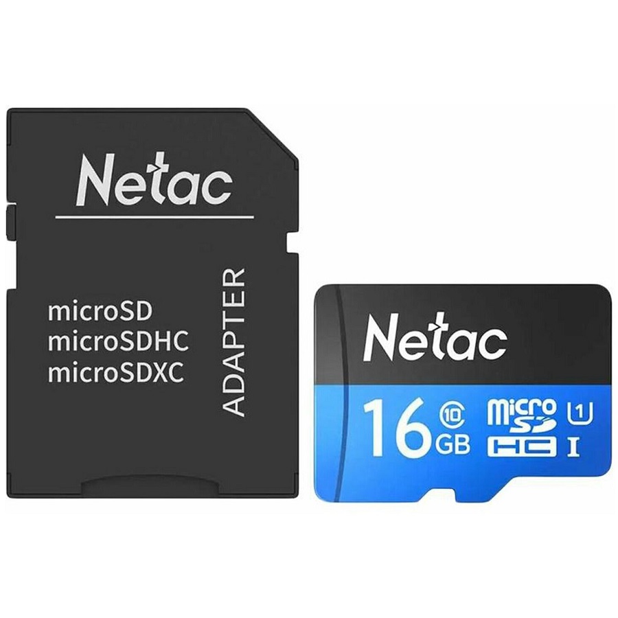 Micro SD 16GB NETAC P500 U1/Class 10 (90 Mb/s) с адаптером SD