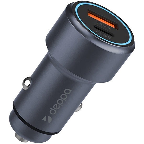 Aвто ЗУ 1USB/1Type-C DEPPA 11220, металл, серый, 48W