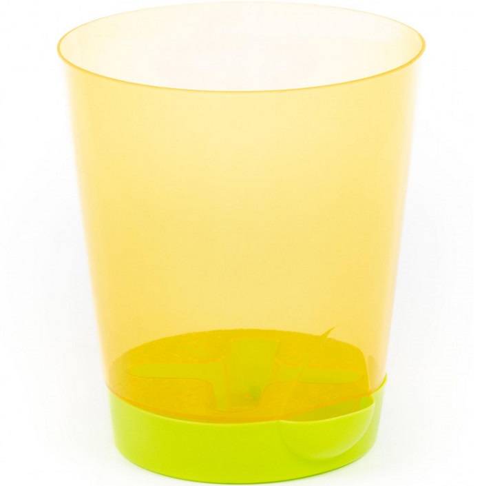 Горшок цветочный ПОЛЕСЬЕ №3 с поддонником, 2 литра (горшок прозрачно-жёлтый, поддонник лимонно-зелёный)