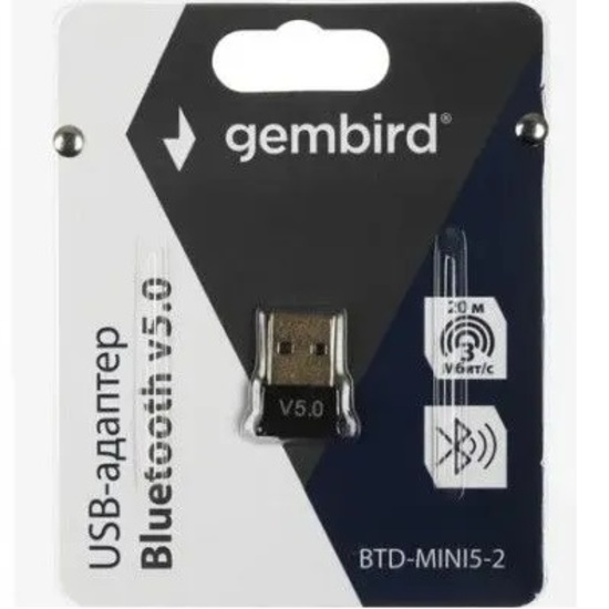 Адаптер Bluetooth GEMBIRD BTD-MINI5-2, ультратонкий корпус, v.5.0, 10 метров, USB