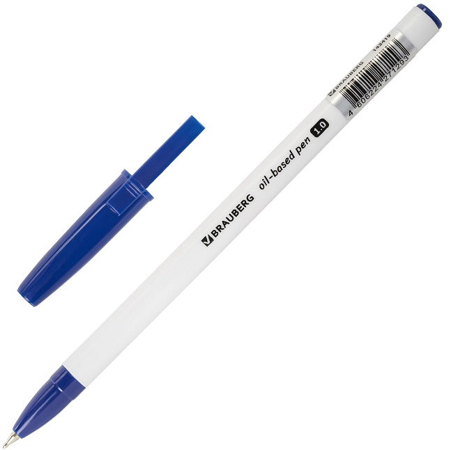 Ручка шариковая масляная BRAUBERG Stick Medium, СИНЯЯ, узел 1мм, линия 0,5мм, 143419