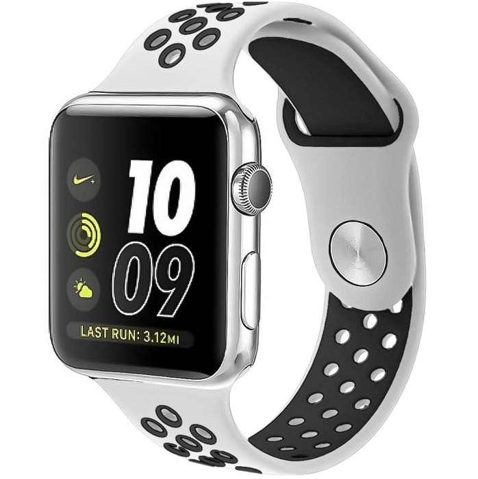 Силиконовый ремешок NIKE BAND 42/44/45/49mm, № 01_белый & черный