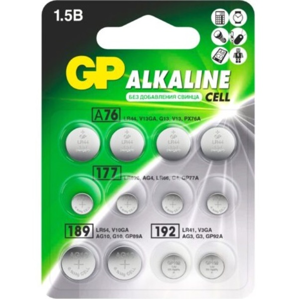 Набор элементов питания GP A76, 177, 189, 192/LR64, LR626, LR54, LR141 (ACM02F-2CR12) 12шт