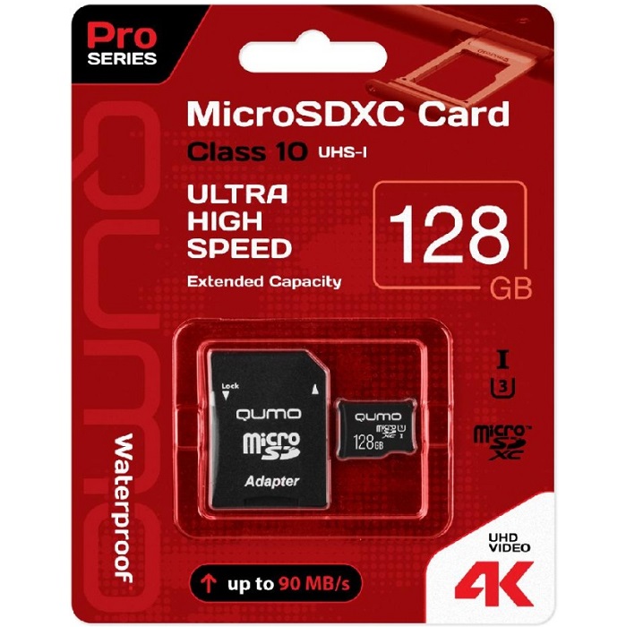 Micro SD 128Gb QUMO Class 10 UHS-I U3 черный adp