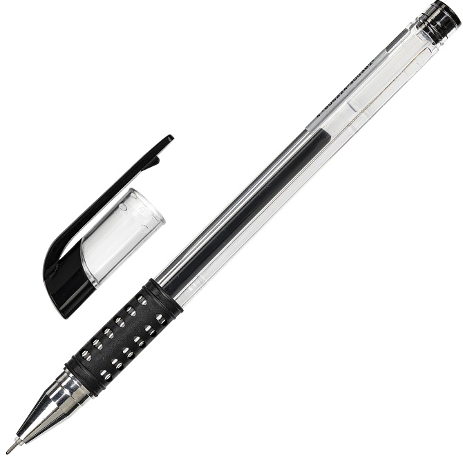 Ручка гелевая с грипом STAFF Basic Needle, ЧЕРНАЯ, игольчатый узел 0,5мм, линия 0,35мм, 143679