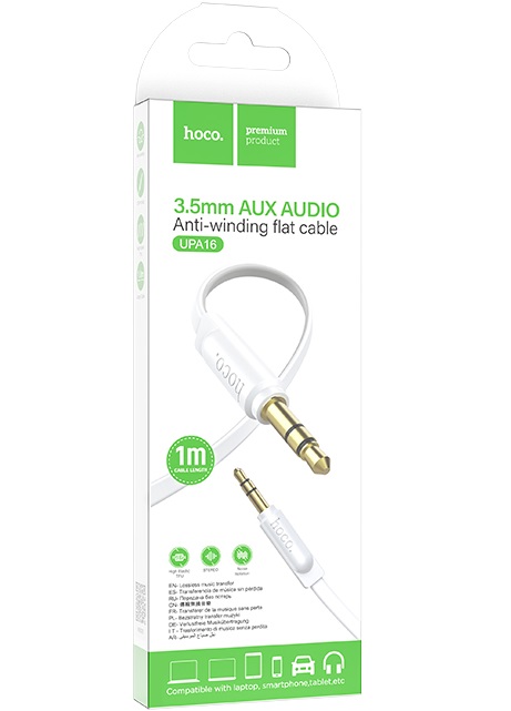 Кабель Jack 3.5 <--> Jack 3.5  1.0м HOCO UPA16, плоский, белый