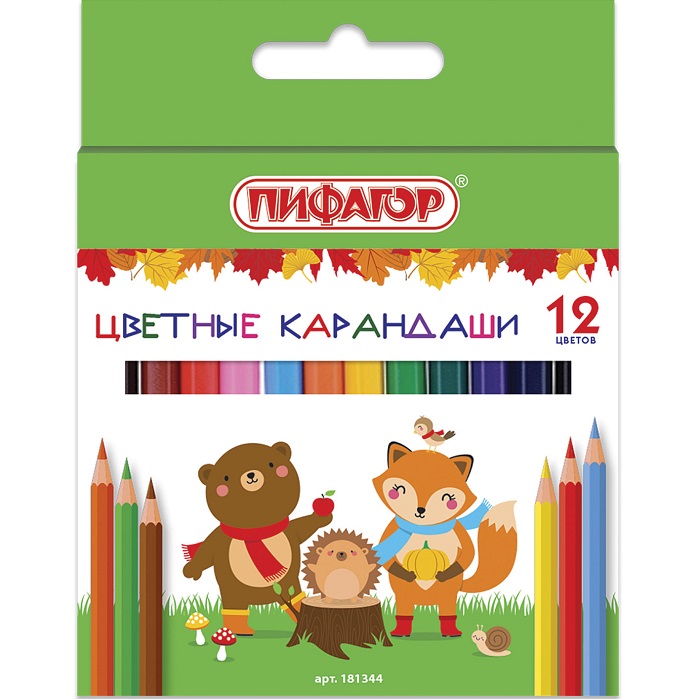 Карандаши цветные ПИФАГОР "МАЛЫШИ-КАРАНДАШИ", 12 цветов, укороченные, натуральное дерево