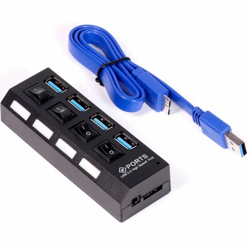 USB-Хаб SMARTBUY СуперЭконом SBHA-7304-B, черный, 4 порта,  с выключателями