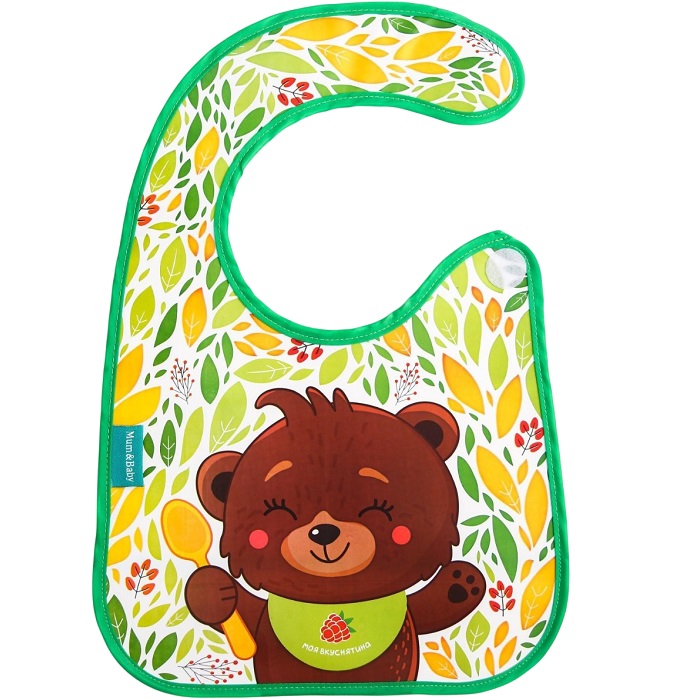 Нагрудник для кормления M&B «Мишка» непромокаемый на липучке, с карманом 4645586