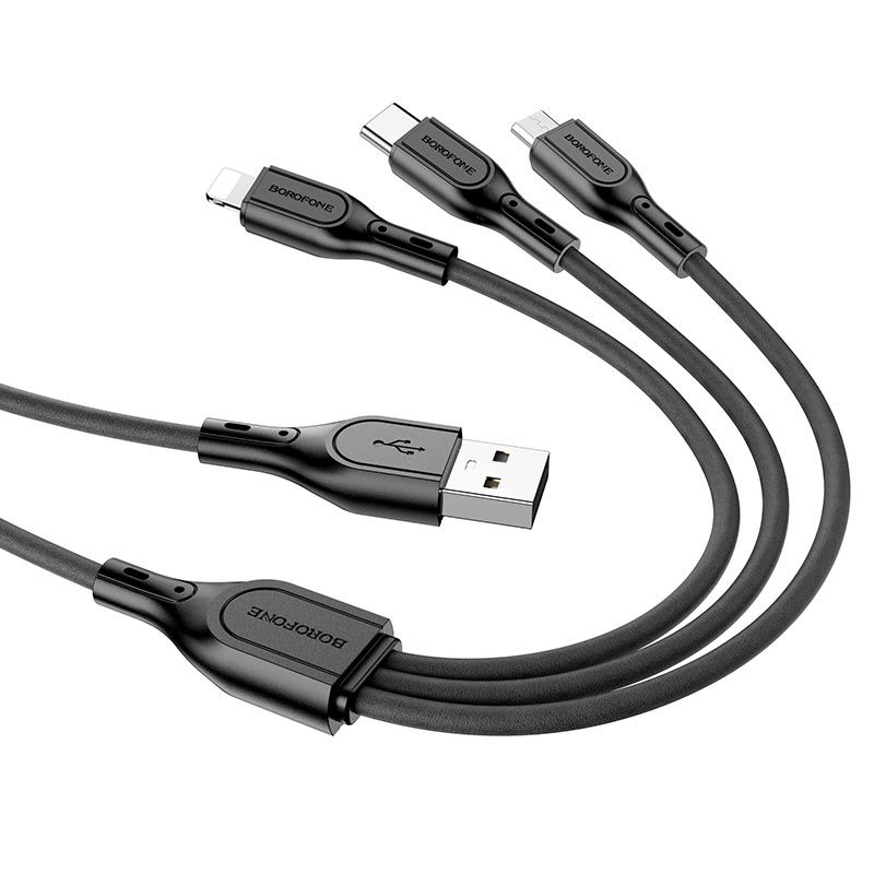 Кабель USB <--> Lightning/Type-C/microUSB  1.0м BOROFONE BX66 Wide, чёрный