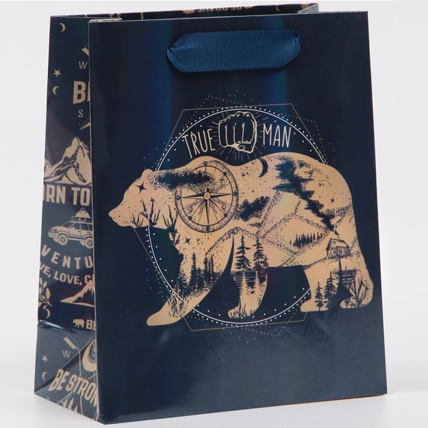 Пакет ламинированный «Настоящий мужчина», радужная голография, S 12 х 15 х 5,5 см