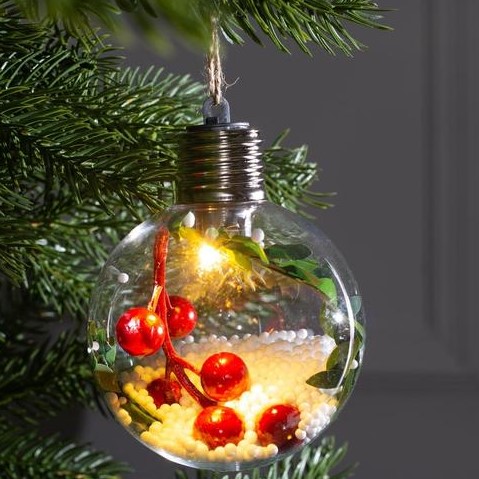 Ёлочный шар «Ягоды», батарейки, 1 LED, свечение тёплое белое