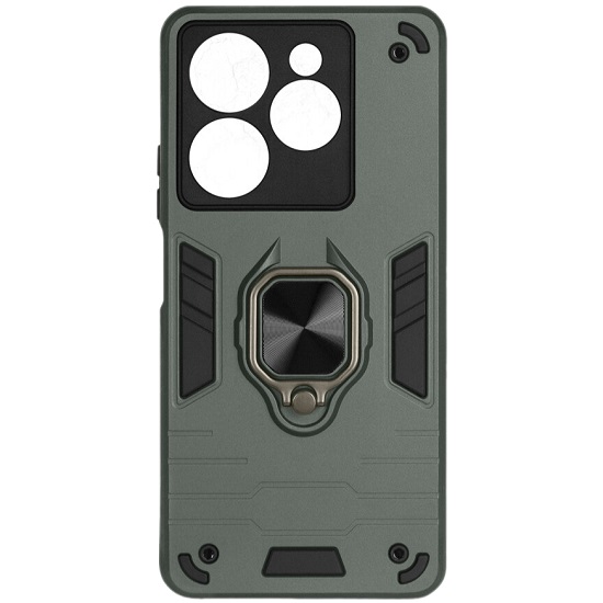 Задняя накладка DF для Infinix Hot 40/40 Pro DF inArmor-16 (dark green) с кольцом и пластиной для магнитного держателя