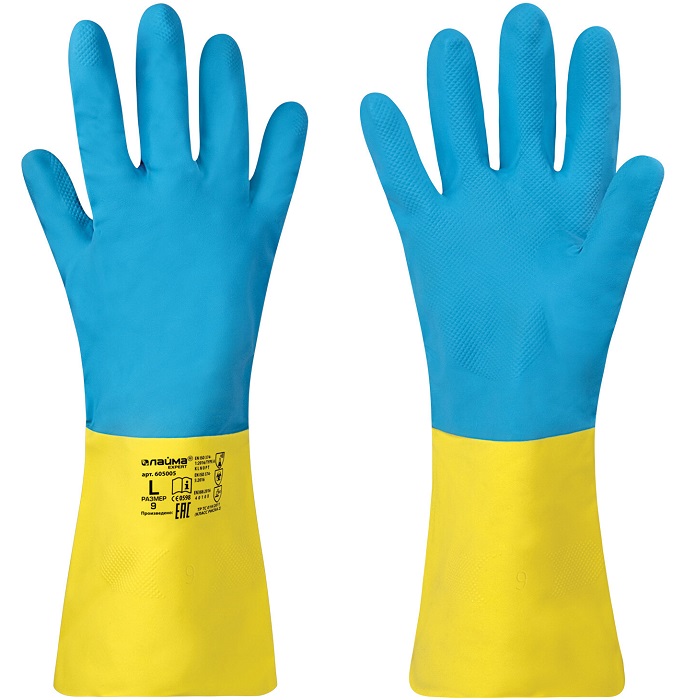 Перчатки неопреновые LAIMA EXPERT НЕОПРЕН, 95гр/пара, химически устойчивые, х/б напыление, L, 605005