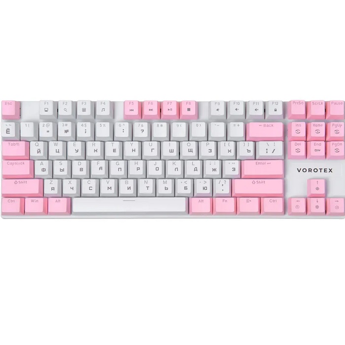 Клавиатура VOROTEX K87S Red Switch, Белый,розовый