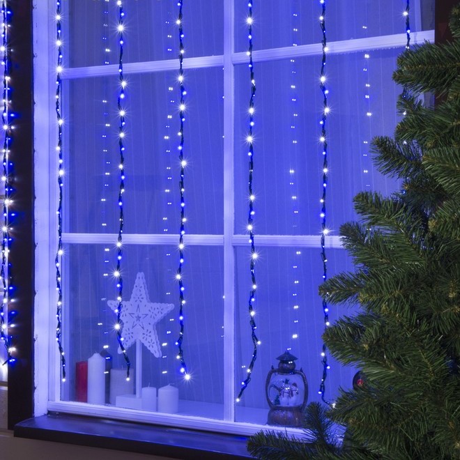 Гирлянда "Водопад", 2 х 1.5 м, свечение бело-синее, 6 режимов
