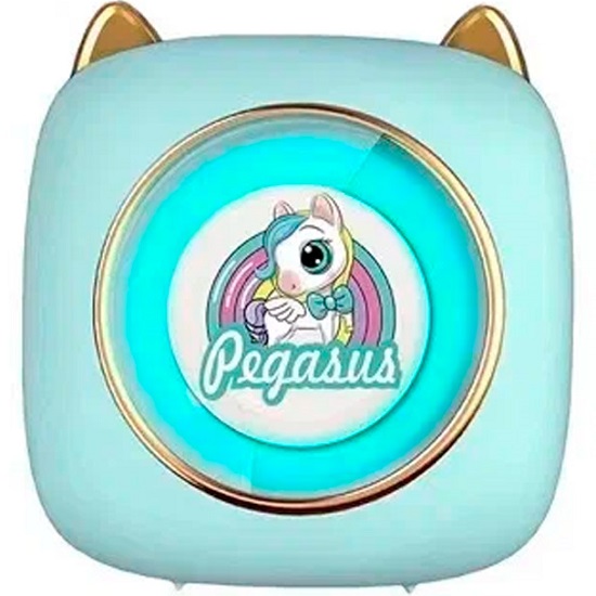 Детский мини-принтер для фотографий Kid Joy, C23 Pegasus Blue. c картинкой пегаса, 200DPI, Bluetooth 5.1, поддержка приложения, RGB подсветка