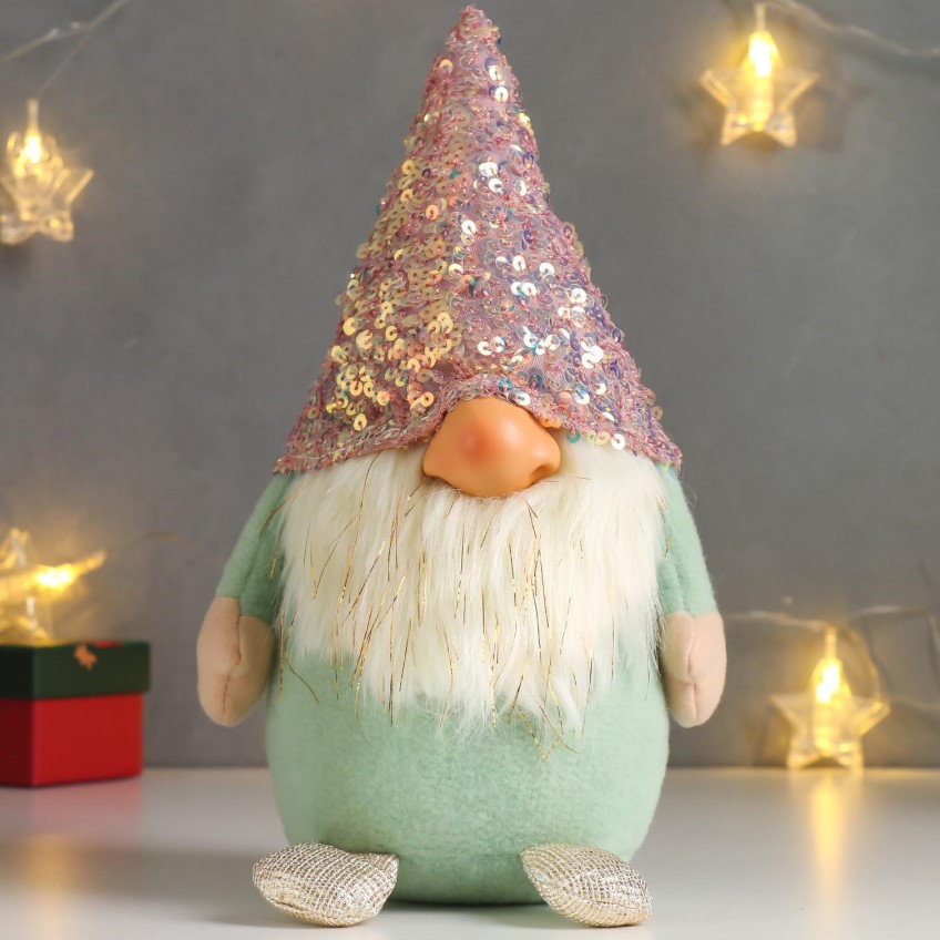 Кукла интерьерная "Дед Мороз в розовом колпаке с пайетками" 33х14х17 см   6260135