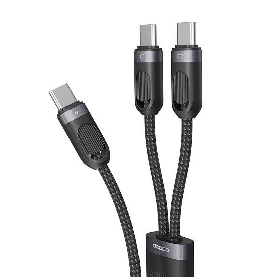 Кабель Type-C <--> 2Type-C 1.2м DEPPA 72555, черный, 60Вт