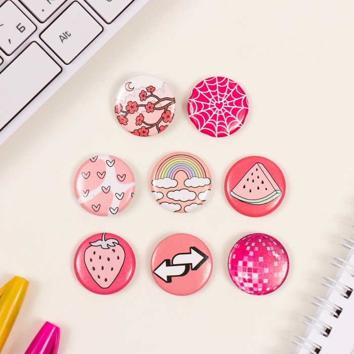 Набор значков на одежду, рюкзак, сумку «Розовые», 8 шт., d=25 мм 10331503