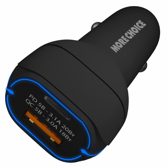 Авто ЗУ 1USB/1Type-C 3.1A MORE CHOICE AC32 Black, 38W+PD20W+QC3.0