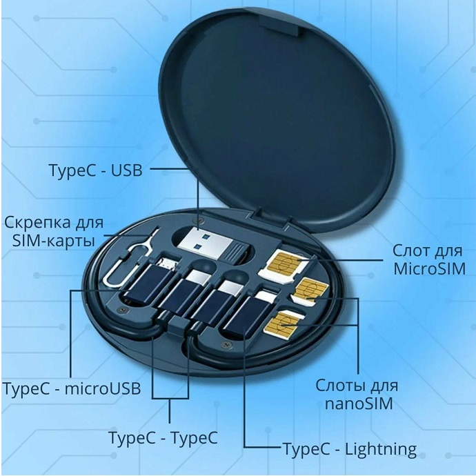 Многофункциональный набор переходников адаптеров 7в1 со шнурком