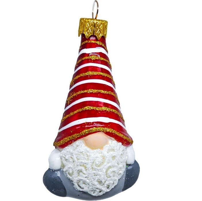 Ёлочное украшение "Веселый бородач 2" красная полоска с серым, в подарочной упаковке h-9,5см, ФУ-598/1