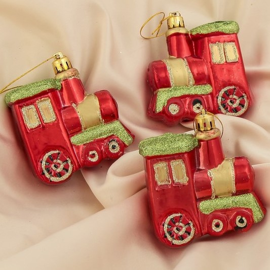 Ёлочное украшение "Паровозик" (набор 3 шт) 6,5х6,5 см красный 1332589