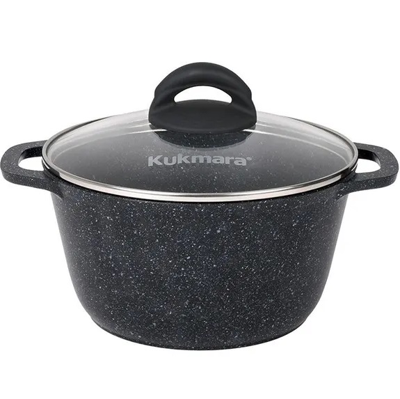 Кастрюля 3.5л KUKMARA кгч35а, линия "Granit" (black), со стеклянной крышкой