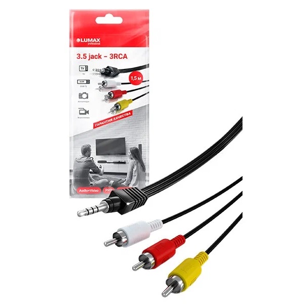 Кабель Jack 3.5 <--> 3RCA 1.5м LUMAX черный