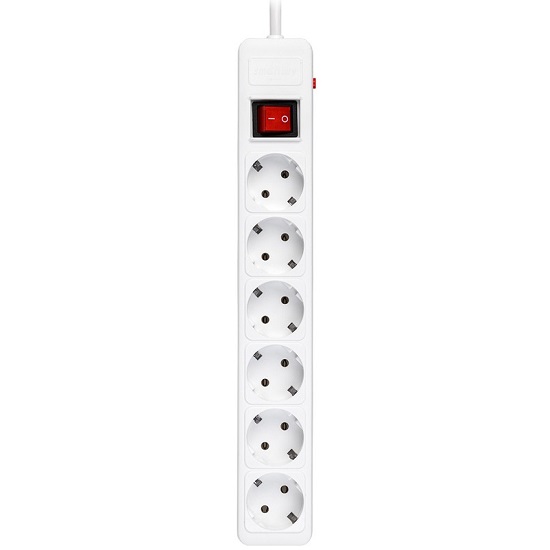 Сетевой фильтр  3.0м SMARTBUY SBSP-6-30-W, белый, 6розеток, 16А, без з/ш, с з/к, ПВС 3x1.0 мм²