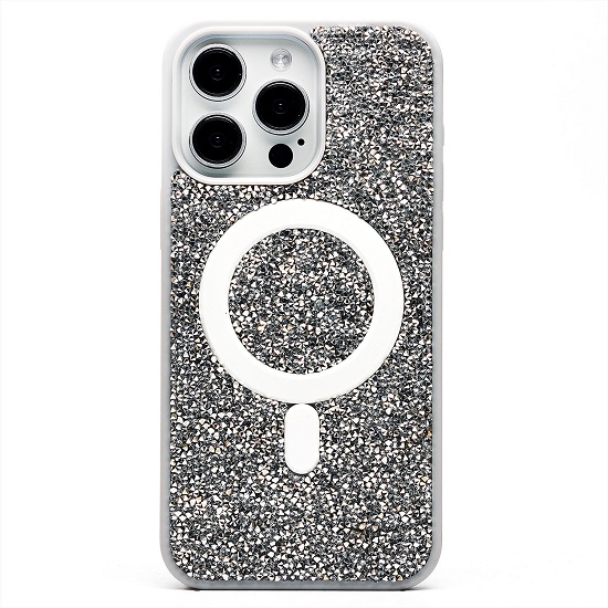 Задняя накладка SM029 POSH SHINE SafeMag для iPhone 15 Pro Max россыпь кристаллов (white titanium)