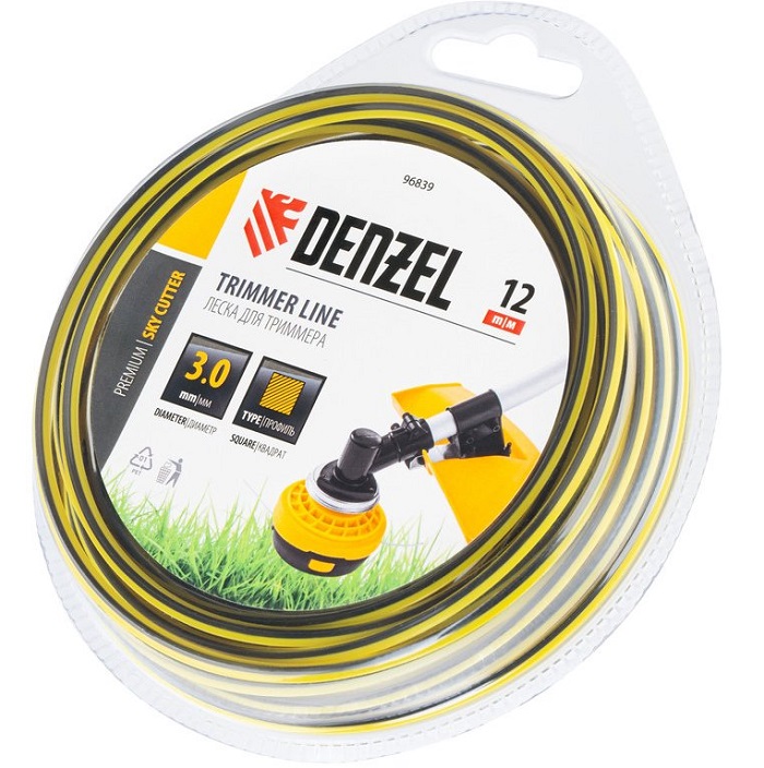 Леска для триммера двухкомпонентная квадратная, 3,0мм х 12м, блистер SkyCutter// Denzel 96839