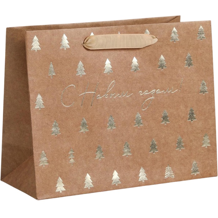 Пакет новогодний крафтовый «Ёлочки», MS 23×18×10 см