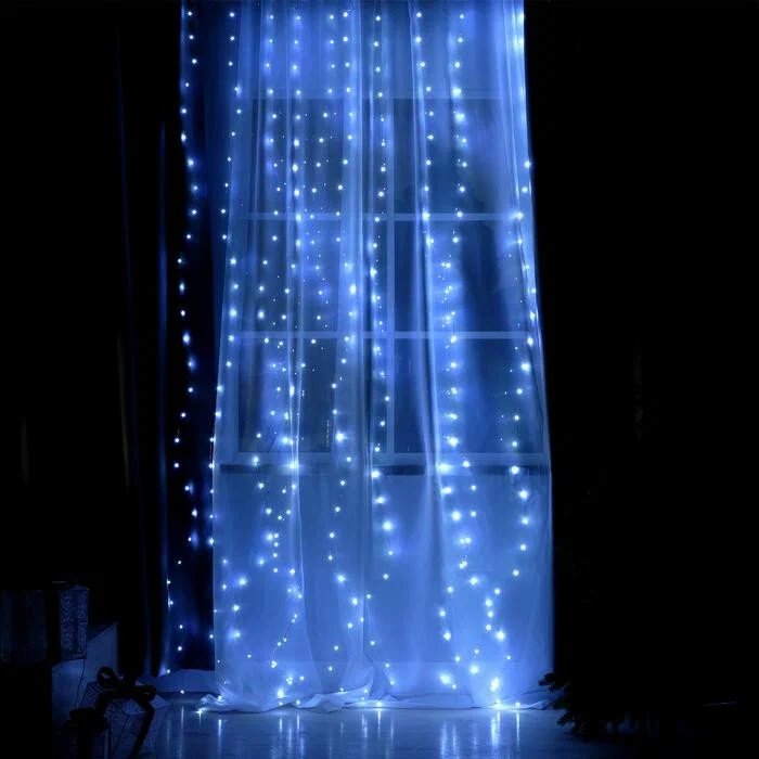 Гирлянда "Занавес", 3 х 2 м, на крючках РОСА  свечение белое (ПИТАНИЕ 3 АА)