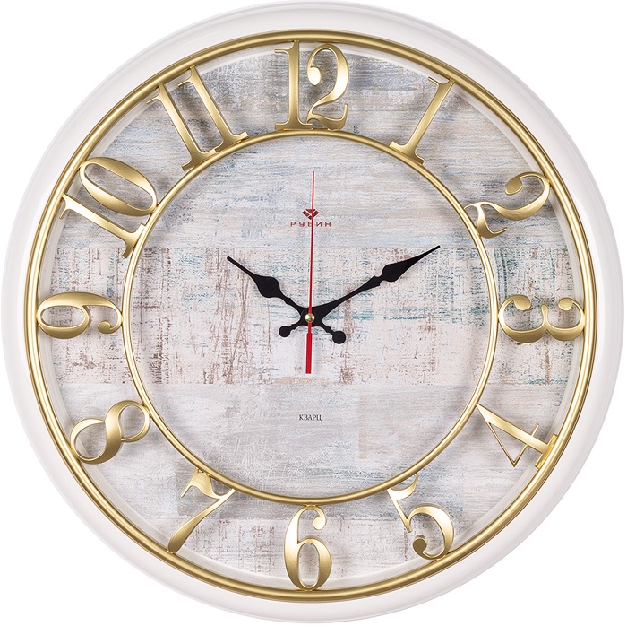 Часы настенные РУБИН "Текстура" круг d=41 см, корпус белый с золотом (4141-002)