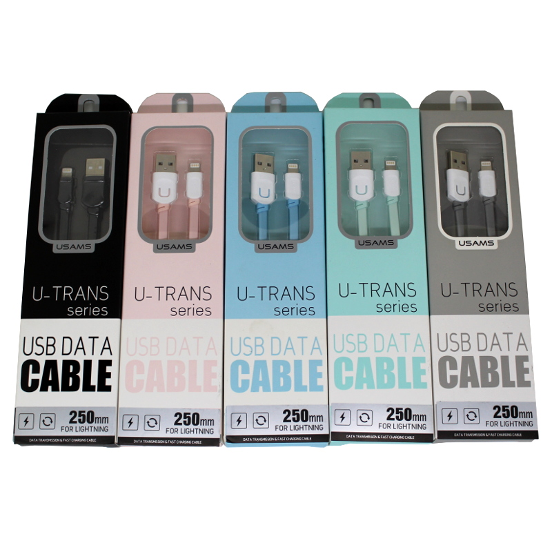 Кабель USB <--> Lightning  0.25м USAMS U-Trans Series US-SJ007 плоский, бирюзовый