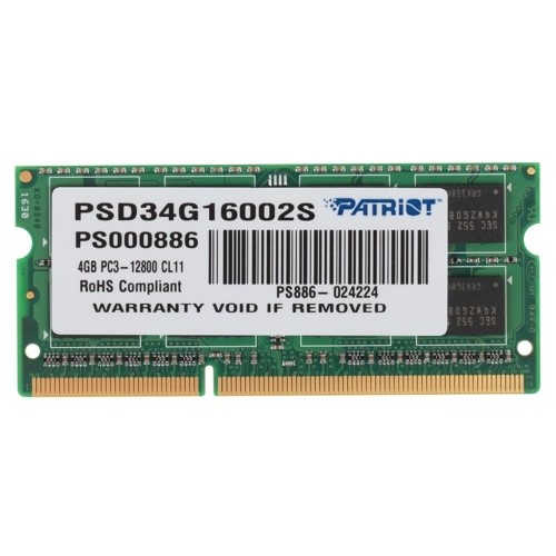 Оперативная память DDR3 4Gb PATRIOT SO-DIMM 1600MHz  PSD34G16002S RTL PC3-12800 CL11  204-pin 1.5В
